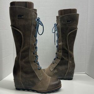 Sorel Cate The Great Wedge Boots Tall Lace Up Waterproof Leather Boot SIze 8